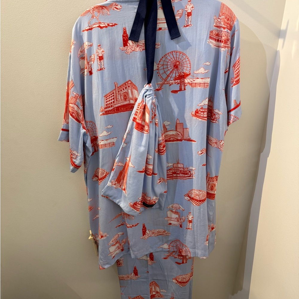 Katie Kime Chicago Toile Pajama Set Blue Red Print 3XL Luxury Sleepwear - Picture 8 of 10